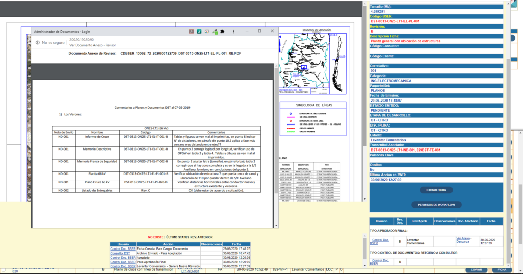 Módulo 3WDocument: Visualización en línea de documento en flujo de revisión, con observaciones.